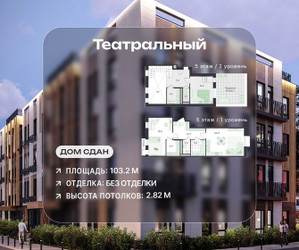 Планировка трехкомнатной(квартира) площадью 103.2 квадратных метров в ЖК “ЖК Театральный”