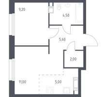 Планировка однокомнатной(квартира) площадью 37.3 квадратных метров в “ЖК ЭкоБунино (Южное Бунино)”