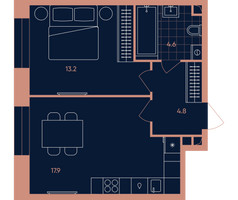 Планировка двухкомнатной(квартира) площадью 40.5 квадратных метров в “Квартал Эра”