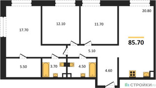 Планировка трехкомнатной(квартира) площадью 85.7 квадратных метров в “ЖК Шагал”