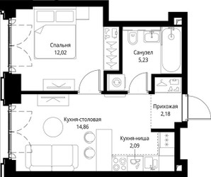 Планировка однокомнатной(квартира) площадью 36.38 квадратных метров в ЖК “ЖК Сити Бэй”