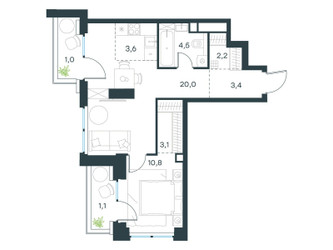 Планировка двухкомнатной(квартира) площадью 49.7 квадратных метров в ЖК “ЖК Левел Звенигородская”