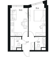 Планировка однокомнатной(квартира) площадью 43.3 квадратных метров в “ЖК NEXUS by Akvilon (Нексус от Аквилон)”