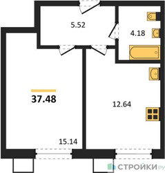 Планировка однокомнатной(квартира) площадью 37.48 квадратных метров в ЖК “ЖК Бархат”