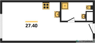 Планировка студии(апартаменты) площадью 27.4 квадратных метров в “ЖК Nametkin Tower (Наметкин Тауэр)”