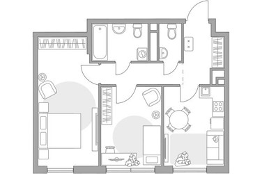 Планировка двухкомнатной(квартира) площадью 51.61 квадратных метров в ЖК “ЖК Нижегородская от Гранель”