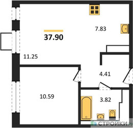 Планировка однокомнатной(квартира) площадью 37.9 квадратных метров в ЖК “ЖК Томилино Парк”
