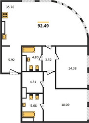 Планировка двухкомнатной(квартира) площадью 92.49 квадратных метров в “ЖК Sky View (Скай Вью)”