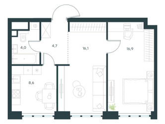 Планировка двухкомнатной(квартира) площадью 50.3 квадратных метров в ЖК “ЖК Левел Южнопортовая”