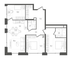 Планировка трехкомнатной(квартира) площадью 82.3 квадратных метров в “ЖК Pave (Пэйв)”
