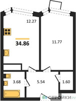 Планировка однокомнатной(квартира) площадью 34.86 квадратных метров в “ЖК Новотомилино”