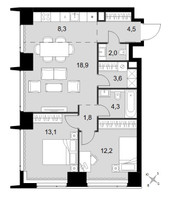 Планировка трехкомнатной(квартира) площадью 68.7 квадратных метров в “ЖК Amber City (Амбер Сити)”