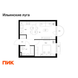 Планировка однокомнатной(квартира) площадью 36.5 квадратных метров в ЖК “ЖК Ильинские луга”