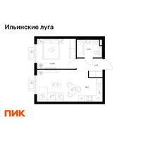Планировка однокомнатной(квартира) площадью 36.45 квадратных метров в “ЖК Ильинские луга”