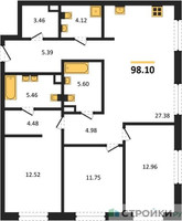 Планировка трехкомнатной(квартира) площадью 98.1 квадратных метров в “ЖК УЛЬТИМА Сити”