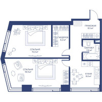 Планировка двухкомнатной(квартира) площадью 60.8 квадратных метров в “ЖК Свет”