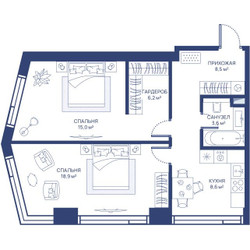 Планировка двухкомнатной(квартира) площадью 60.8 квадратных метров в ЖК “ЖК Свет”