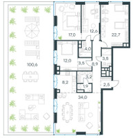 Планировка 4+ комнатной(квартира) площадью 134 квадратных метров в “ЖК Level Причальный (Левел Причальный)”