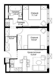 Планировка двухкомнатной(квартира) площадью 55.3 квадратных метров в ЖК “ЖК Эко Видное 2.0”