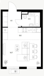 Планировка студии(квартира) площадью 28.9 квадратных метров в ЖК “Ярославский квартал”