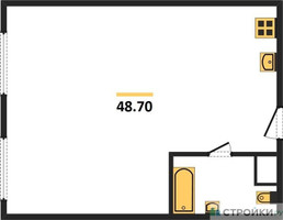 Планировка однокомнатной(апартаменты) площадью 48.7 квадратных метров в “ЖК Nametkin Tower (Наметкин Тауэр)”