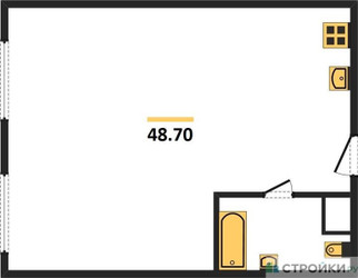 Планировка однокомнатной(апартаменты) площадью 48.7 квадратных метров в ЖК “ЖК Nametkin Tower (Наметкин Тауэр)”