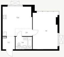 Планировка однокомнатной(квартира) площадью 43.3 квадратных метров в “ЖК Большая Академическая 85”