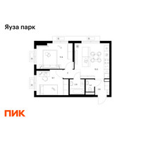 Планировка двухкомнатной(квартира) площадью 46 квадратных метров в “ЖК Яуза Парк (Мытищи)”