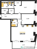 Планировка двухкомнатной(квартира) площадью 104.5 квадратных метров в “ЖК Republic (Репаблик)”