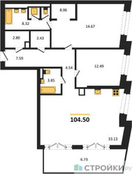 Планировка двухкомнатной(квартира) площадью 104.5 квадратных метров в ЖК “ЖК Republic (Репаблик)”