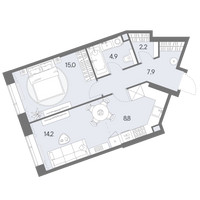 Планировка двухкомнатной(квартира) площадью 53 квадратных метров в “ЖК Родина Переделкино”