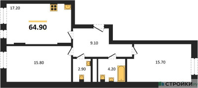 Планировка двухкомнатной(квартира) площадью 64.9 квадратных метров в ЖК “ЖК Переделкино Ближнее”
