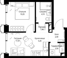 Планировка однокомнатной(квартира) площадью 33.3 квадратных метров в “ЖК СЕТ”