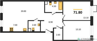 Планировка двухкомнатной(квартира) площадью 71.8 квадратных метров в “ЖК ЭкоБунино (Южное Бунино)”