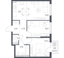 Планировка двухкомнатной(квартира) площадью 52.48 квадратных метров в “ЖК Горки Парк”