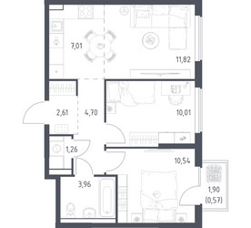 Планировка двухкомнатной(квартира) площадью 52.48 квадратных метров в ЖК “ЖК Горки Парк”
