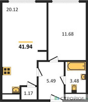 Планировка однокомнатной(апартаменты) площадью 41.94 квадратных метров в “ЖК Пятницкое 58 (Перец)”