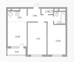 Планировка трехкомнатной(квартира) площадью 56.48 квадратных метров в “ЖК Ильинойс”