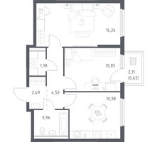 Планировка двухкомнатной(квартира) площадью 51.45 квадратных метров в “ЖК Пригород Лесное”
