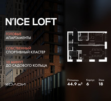 Планировка двухкомнатной(апартаменты) площадью 44.9 квадратных метров в “ЖК N’ICE LOFT (Найс Лофт)”