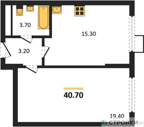 Планировка однокомнатной(квартира) площадью 40.7 квадратных метров в ЖК “ЖК Ново-Молоково”