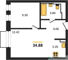 Планировка однокомнатной(квартира) площадью 34.88 квадратных метров в “ЖК Рублевский Квартал”