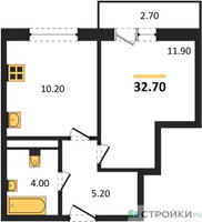 Планировка однокомнатной(квартира) площадью 32.7 квадратных метров в “ЖК Родные кварталы”