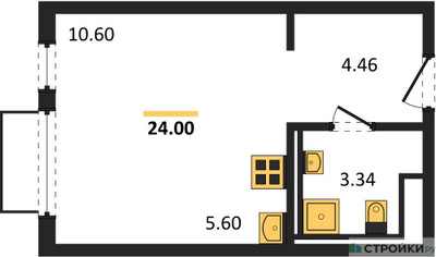 Планировка студии(квартира) площадью 24 квадратных метров в ЖК “ЖК Пригород Лесное”