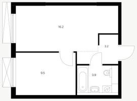 Планировка однокомнатной(квартира) площадью 34.9 квадратных метров в “ЖК Большая Академическая 85”