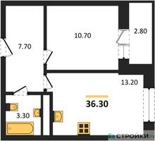 Планировка однокомнатной(квартира) площадью 36.1 квадратных метров в “ЖК Одинцовские кварталы”