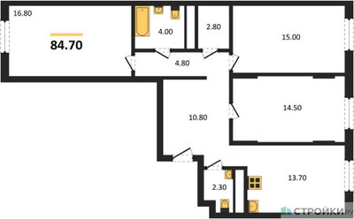 Планировка трехкомнатной(квартира) площадью 84.7 квадратных метров в ЖК “ЖК Переделкино Ближнее”