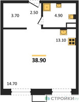 Планировка студии(квартира) площадью 38.9 квадратных метров в “ЖК Дзен-кварталы”