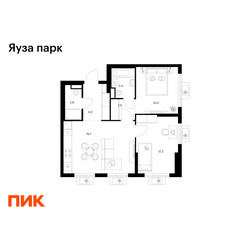 Планировка двухкомнатной(квартира) площадью 56 квадратных метров в ЖК “ЖК Яуза Парк (Мытищи)”