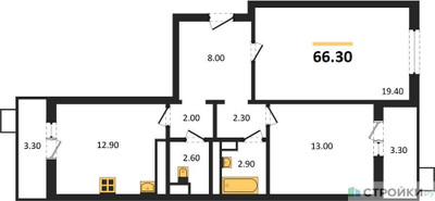Планировка двухкомнатной(квартира) площадью 66.3 квадратных метров в ЖК “ЖК Пироговская Ривьера”